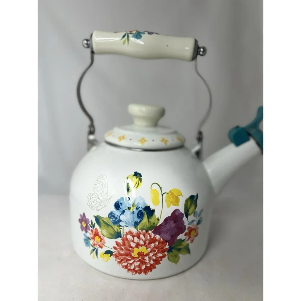 The‎ Pioneer Woman Blooming Bouquet Whistling Tea Kettle White EUC